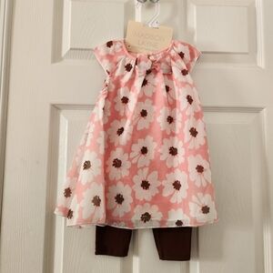 Madison Layne Pink Floral Dress with Brown Leggings